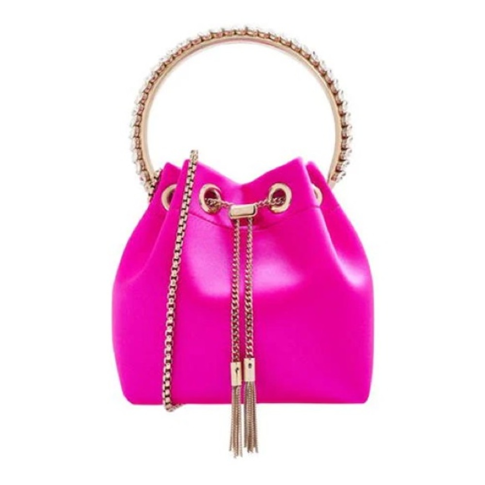 Jimmy Choo Bon Bon - 
Satin Crystal Embellished Top Handle Bag Blush